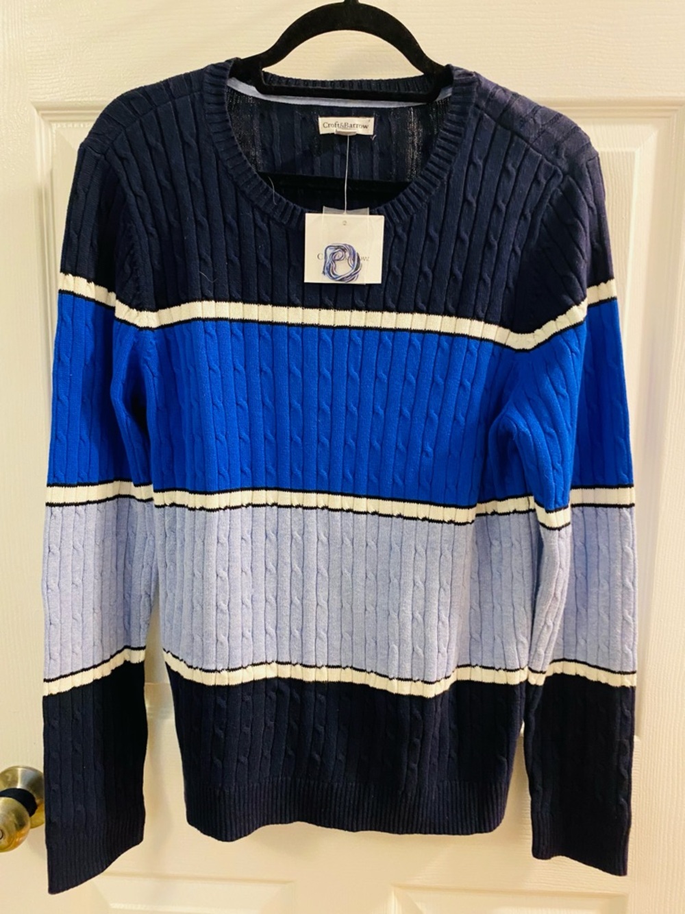 Womans Blue Striped Cable Knit Sweater New